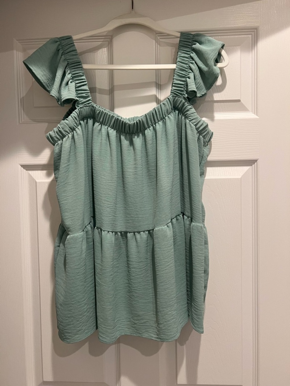 ARULA Sage Green Ruffle Strap Tank Top